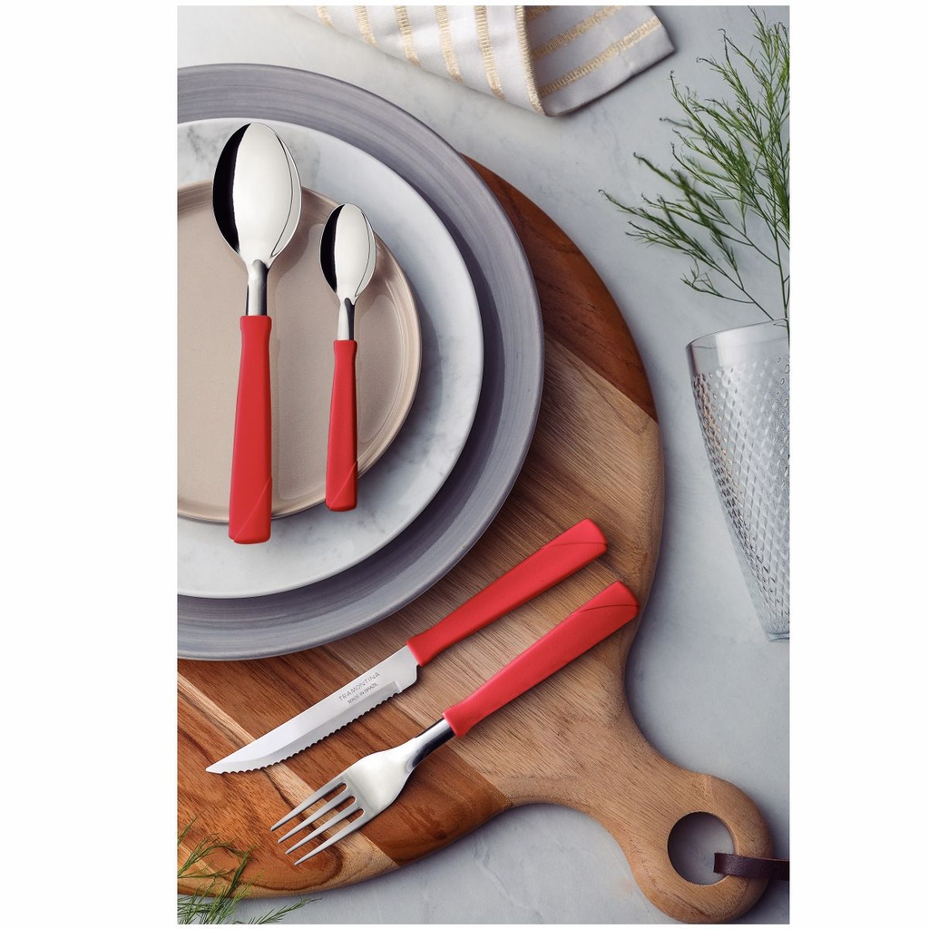 JUEGO DE CUBIERTOS TRAMONTINA 23199/762 NEW KOLOR ROJO 24PZS