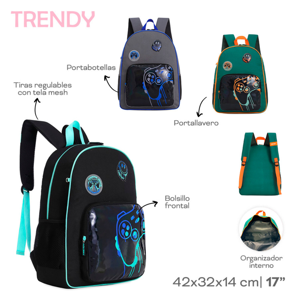 MOCHILA TRENDY 30168 17" NEGRO