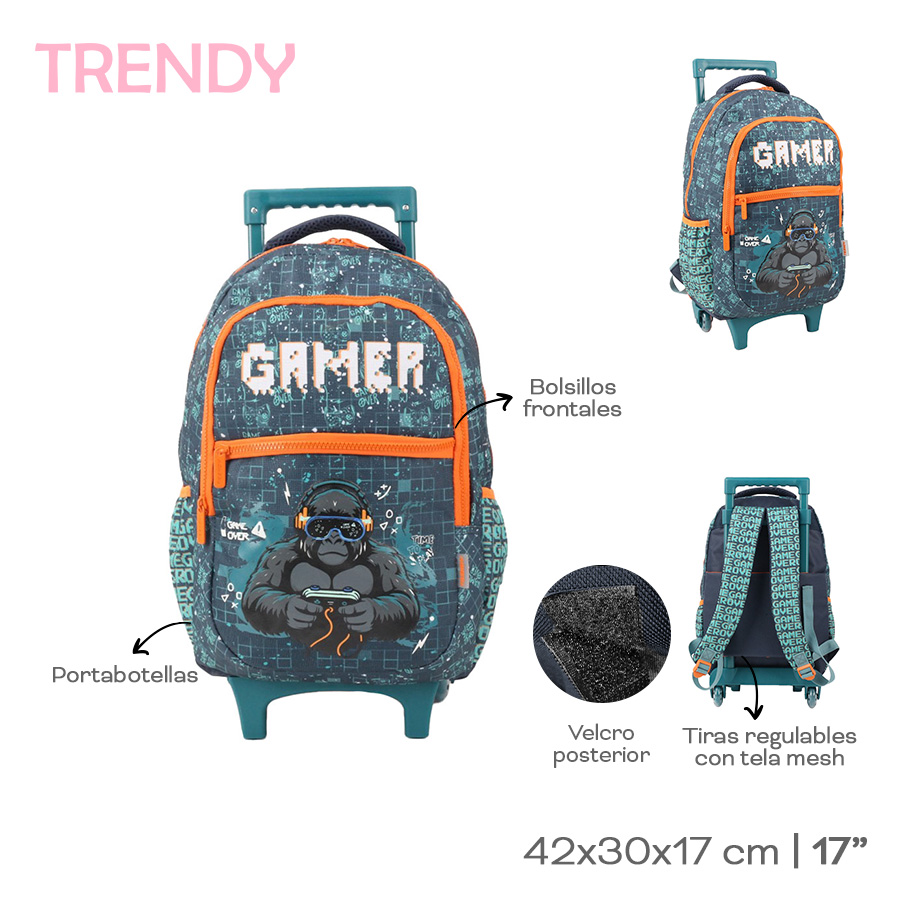 MOCHILA CARRO TRENDY 28786 17" AZUL