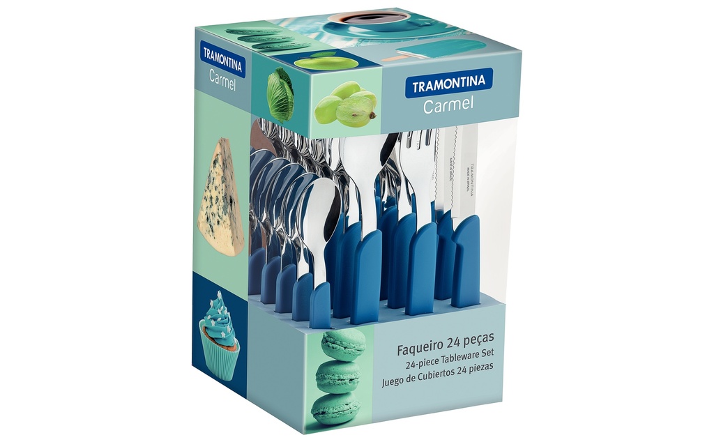 JUEGO DE CUBIERTOS TRAMONTINA 23499/024 CARMEL AZUL 24PZS
