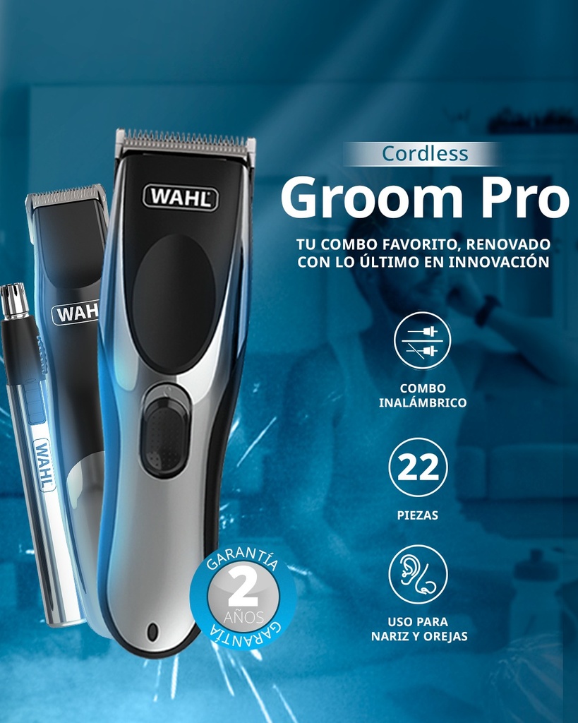 COMBO CORTAPELO+RECORTADORA+TRIMMER WAHL GROOM PRO INALAMBRICO 3 PZS