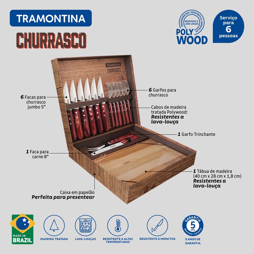 JUEGO P/ASADO TRAMONTINA 21198/770 POLYWOOD 15PZS