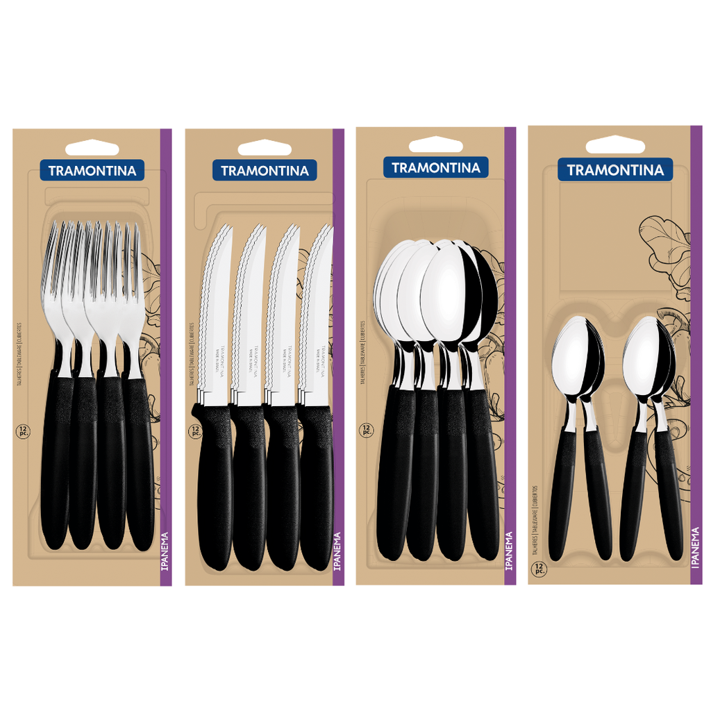 COMBO TRAMONTINA IPANEMA NEGRO 48 PZS