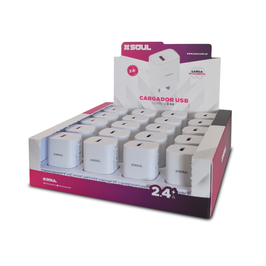 CARGADOR USB SOUL CLASSIC CVJ-XUSB1x20 2.4A SIN CABLE