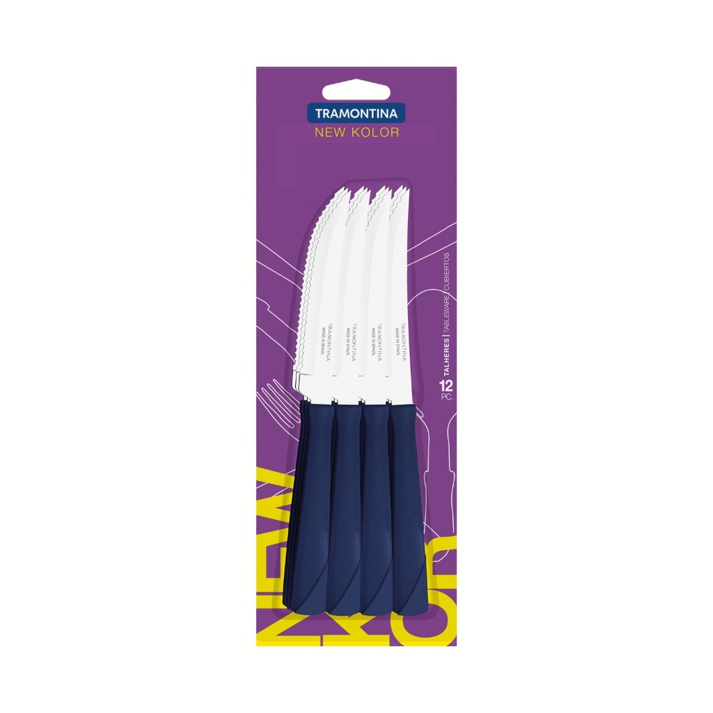CUCHILLOS P/ASADO TRAMONTINA 23160/914 NEW KOLOR 12PZS AZUL