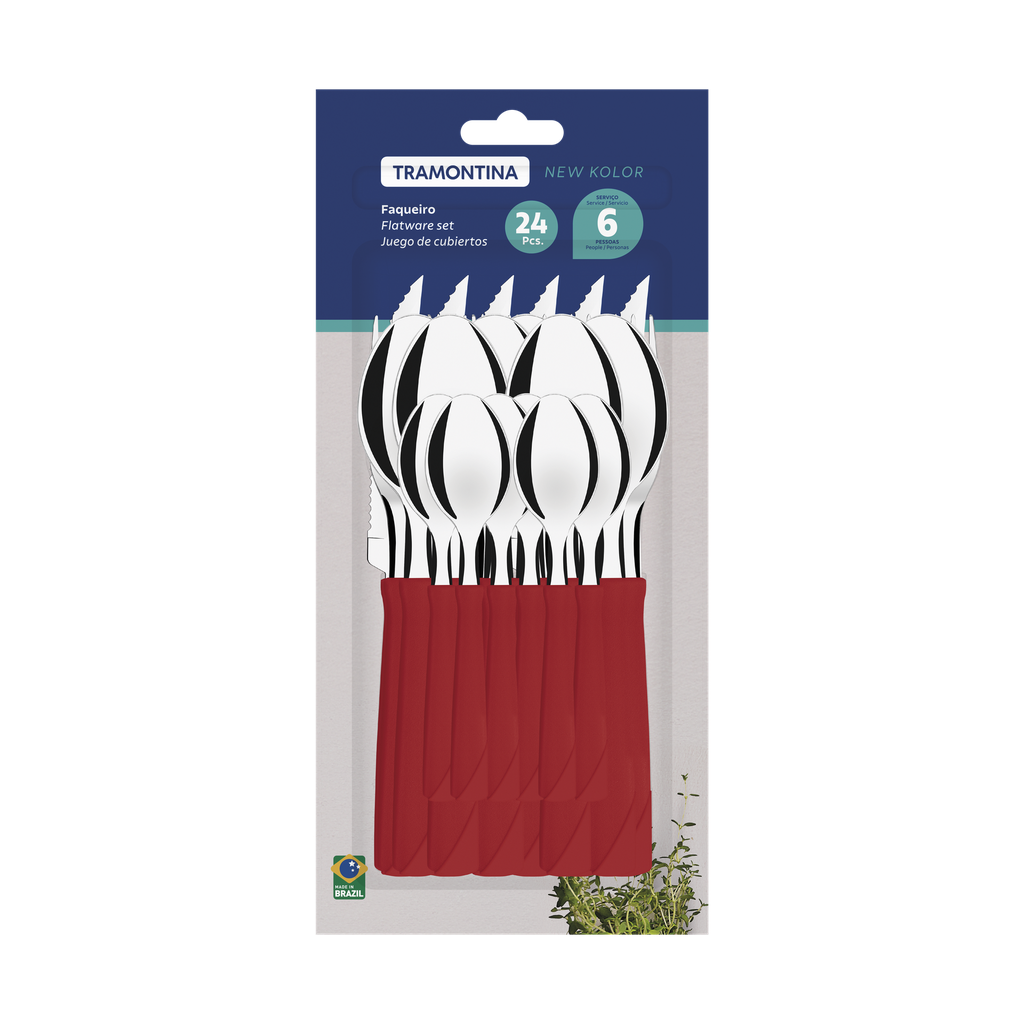 JUEGO DE CUBIERTOS TRAMONTINA 23198/794 NEW KOLOR 24PZS ROJO
