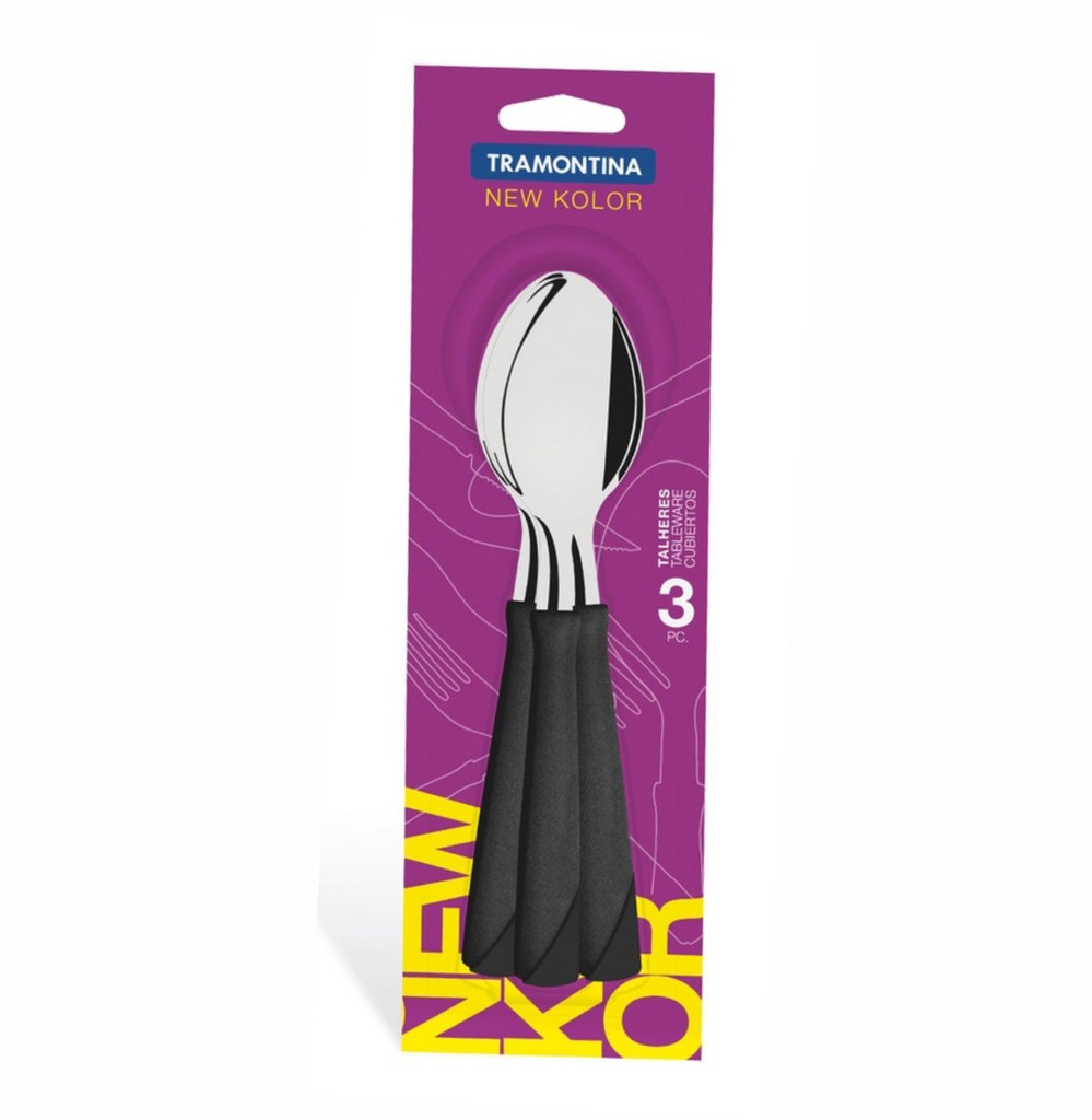 CUCHARA DE MESA TRAMONTINA 23163/300 NEW KOLOR 3 PZS NEGRO