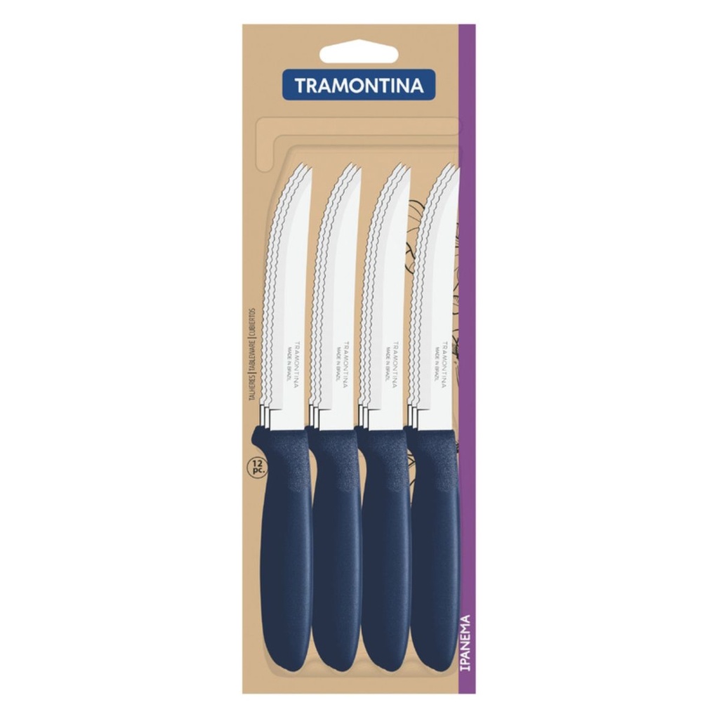 CUCHILLO P/ASADO TRAMONTINA 23360/915 IPANEMA 12PZS AZUL