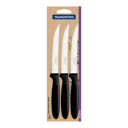 [086-44265] CUCHILLOS P/ASADO TRAMONTINA 23360/305 IPANEMA 3PZS NEGRO