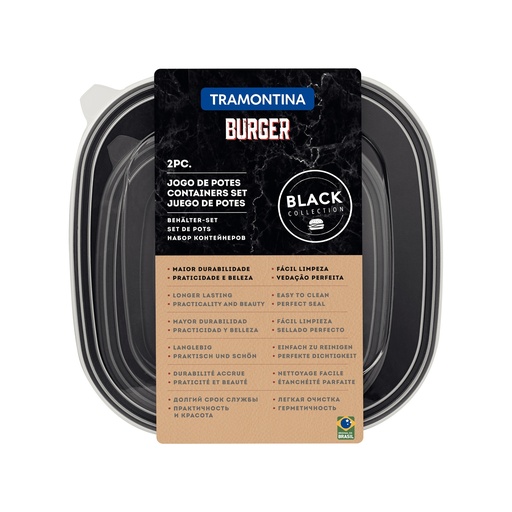[086-24330] JUEGO DE CONTENEDORES TRAMONTINA 25099/084 CHURRASCO BLACK 4x2PZS NEGRO