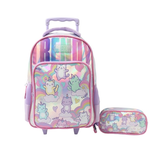[199-87701] MOCHILA CARRO TRENDY 28770 15" C/CARTUCHERA GATITOS