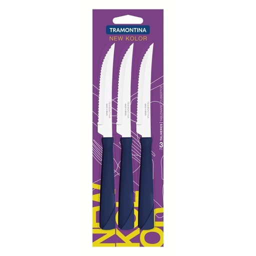 [086-60314] CUCHILLO P/ASADO TRAMONTINA 23160/314 NEW KOLOR 3PZS AZUL