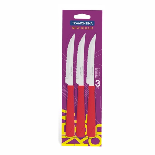 [086-60374] CUCHILLO P/ASADO TRAMONTINA 23160/374 NEW KOLOR 3 PZS ROJO
