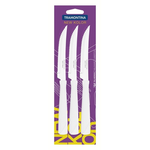 [086-60384] CUCHILLO P/ASADO TRAMONTINA 23160/384 NEW KOLOR 3PZS BLANCO