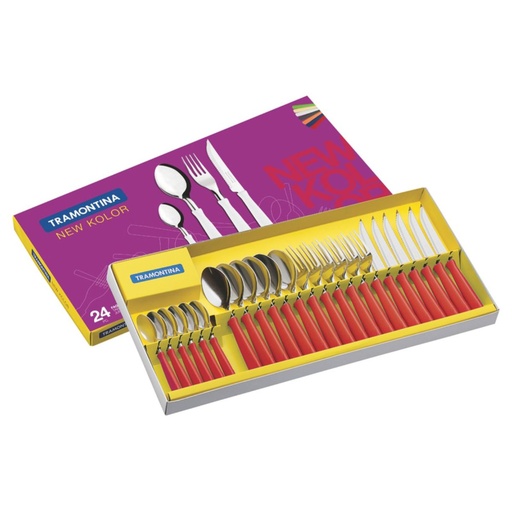 [086-99762] JUEGO DE CUBIERTOS TRAMONTINA 23199/762 NEW KOLOR 24 PZS ROJO