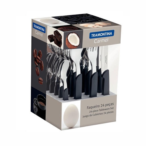 [086-09021] JUEGO DE CUBIERTOS TRAMONTINA 23499/021 CARMEL NEGRO 24PZS